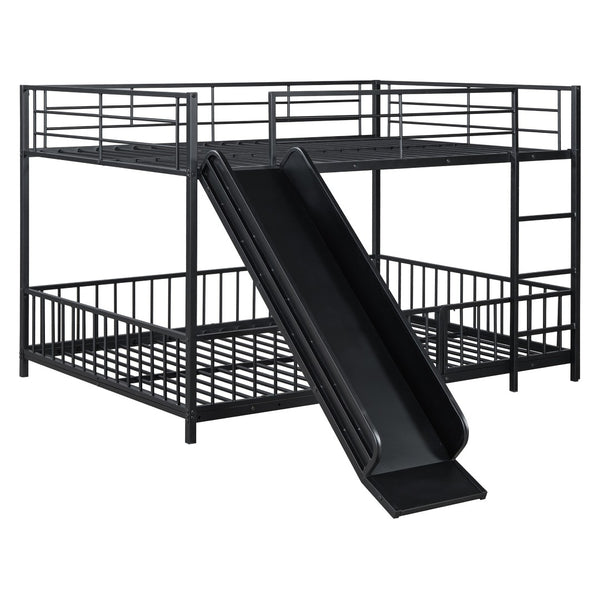HomeRoots Black Full Over Full Metal Bunk Bed with Playful Slide - Sturdy, Modern Design for Kids' Rooms 590396
