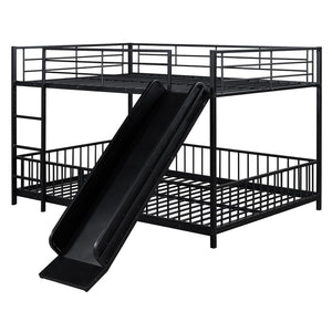 HomeRoots Black Full Over Full Metal Bunk Bed with Playful Slide - Sturdy, Modern Design for Kids' Rooms 590396
