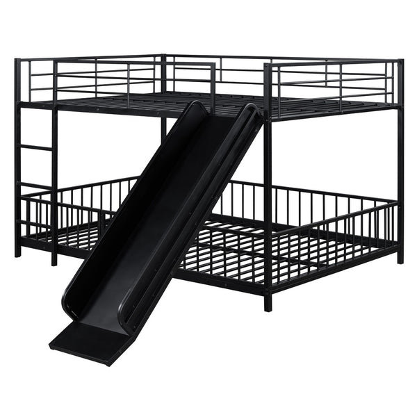 HomeRoots Black Full Over Full Metal Bunk Bed with Playful Slide - Sturdy, Modern Design for Kids' Rooms 590396