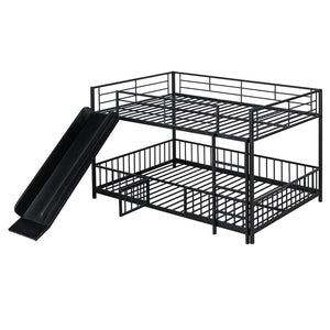 HomeRoots Black Full Over Full Metal Bunk Bed with Playful Slide - Sturdy, Modern Design for Kids' Rooms 590396