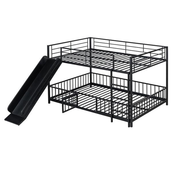 HomeRoots Black Full Over Full Metal Bunk Bed with Playful Slide - Sturdy, Modern Design for Kids' Rooms 590396