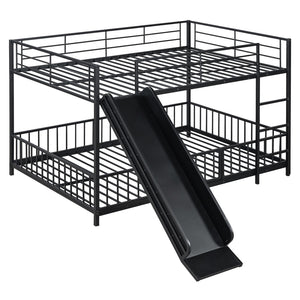 HomeRoots Black Full Over Full Metal Bunk Bed with Playful Slide - Sturdy, Modern Design for Kids' Rooms 590396