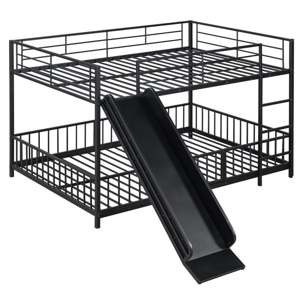 HomeRoots Black Full Over Full Metal Bunk Bed with Playful Slide - Sturdy, Modern Design for Kids' Rooms 590396