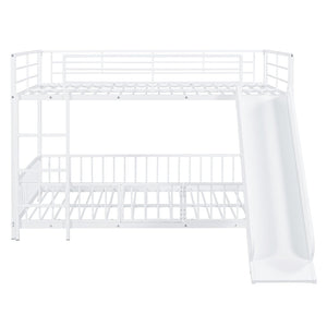 HomeRoots White Full Over Full Metal Bunk Bed with Slide - Modern Design, Safety Features & Fun Play Space! 590397