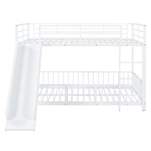 HomeRoots White Full Over Full Metal Bunk Bed with Slide - Modern Design, Safety Features & Fun Play Space! 590397
