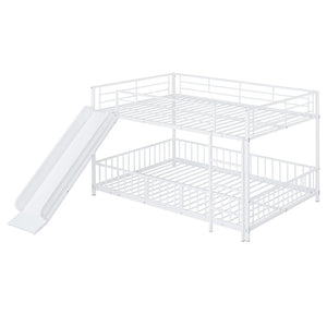 HomeRoots White Full Over Full Metal Bunk Bed with Slide - Modern Design, Safety Features & Fun Play Space! 590397