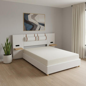 HomeRoots Beige Tufted Upholstered Full Bed Frame with USB Charging, Elegant Design, and Sturdy Support System 590398