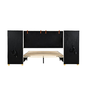HomeRoots Beige Tufted Upholstered Full Bed Frame with USB Charging, Elegant Design, and Sturdy Support System 590398