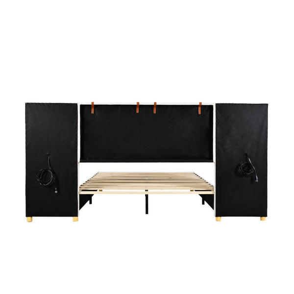 HomeRoots Beige Tufted Upholstered Full Bed Frame with USB Charging, Elegant Design, and Sturdy Support System 590398