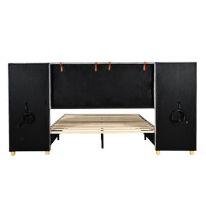 HomeRoots Gray Tufted Upholstered Full Bed Frame with USB Port – Modern Comfort, Stylish Design & Slat Support 590399