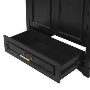 English Elm 30" Elegant Bathroom Vanity with Ceramic Sink, French-Inspired Compact Cabinet with Drawer & Shelf Black N710P317676B