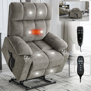 English Elm Dual Motor Power Lift Recliner with Massage Heat and Leatherair Upholstery for Living Room Brown W3224P290202