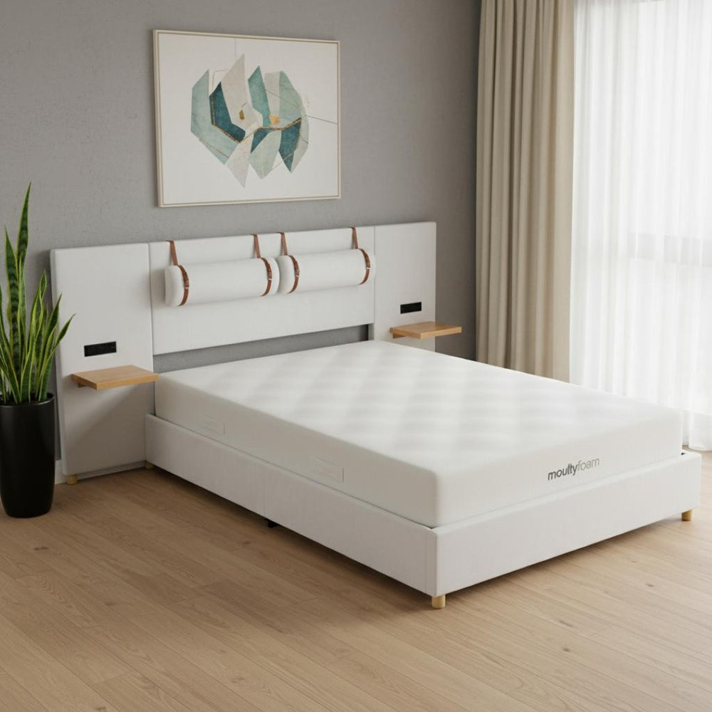HomeRoots Beige Tufted Upholstered Queen Bed Frame with USB Charging – Modern Comfort & Style for Your Bedroom 590400