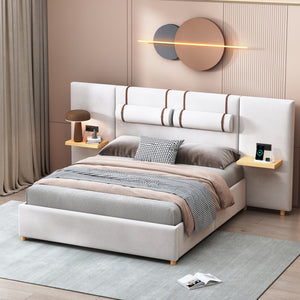 HomeRoots Beige Tufted Upholstered Queen Bed Frame with USB Charging – Modern Comfort & Style for Your Bedroom 590400