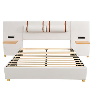 HomeRoots Beige Tufted Upholstered Queen Bed Frame with USB Charging – Modern Comfort & Style for Your Bedroom 590400
