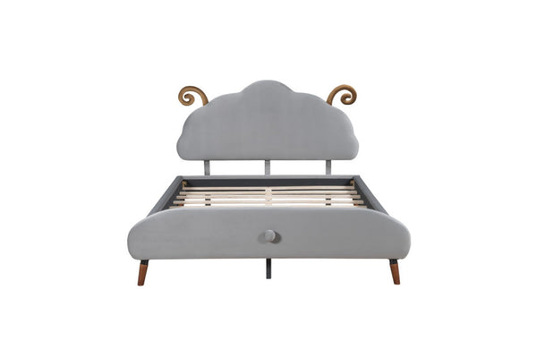 HomeRoots Gray Tufted Upholstered Full Bed Frame - Modern Comfort, Stylish Design, Durable Support for Any Décor 590402