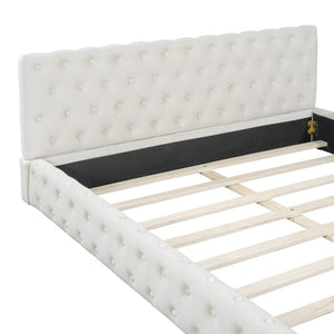 HomeRoots Beige Velvet Upholstered Queen Bed Frame - Elegant Tufted Design for Modern Bedrooms & Comfort 590404