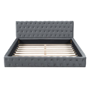 HomeRoots Gray Tufted Velvet Queen Bed Frame - Luxurious Upholstered Design for Ultimate Comfort & Style 590405