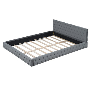 HomeRoots Gray Tufted Velvet Queen Bed Frame - Luxurious Upholstered Design for Ultimate Comfort & Style 590405