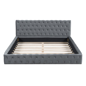 HomeRoots Gray Tufted Velvet Queen Bed Frame - Luxurious Upholstered Design for Ultimate Comfort & Style 590405