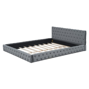 HomeRoots Gray Tufted Velvet Queen Bed Frame - Luxurious Upholstered Design for Ultimate Comfort & Style 590405