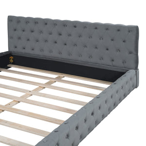 HomeRoots Gray Tufted Velvet Queen Bed Frame - Luxurious Upholstered Design for Ultimate Comfort & Style 590405
