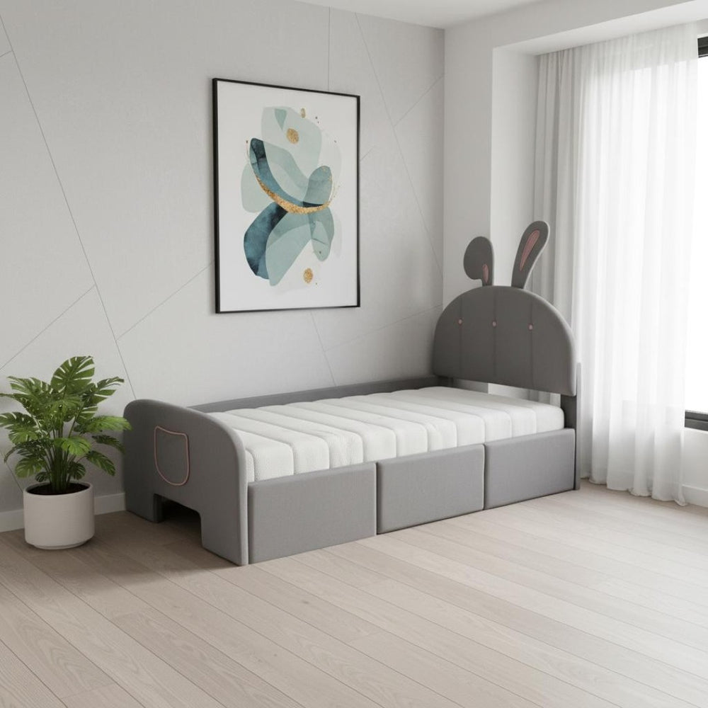 HomeRoots Gray Tufted Upholstered Twin Bed Frame – Modern Design, Sturdy Support, No Box Spring Needed, 300 lb Capacity 590407