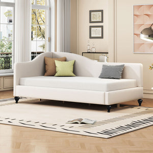HomeRoots Beige Tufted Upholstered Twin Day Bed - Stylish Multi-Functional Furniture for Comfort & Elegance 590410