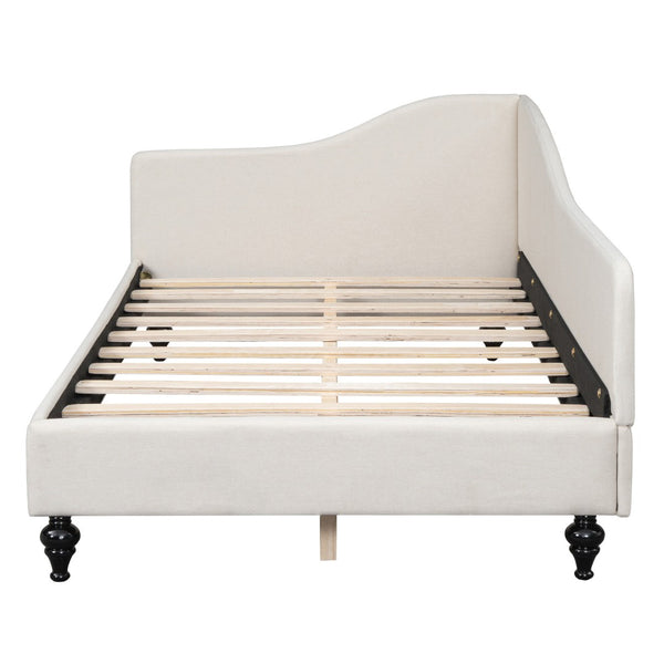 HomeRoots Beige Tufted Upholstered Twin Day Bed - Stylish Multi-Functional Furniture for Comfort & Elegance 590410