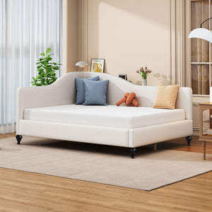 HomeRoots Beige Tufted Upholstered Full Day Bed - Versatile Seating & Sleeping Solution for Any Space 590412