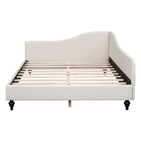 HomeRoots Beige Tufted Upholstered Full Day Bed - Versatile Seating & Sleeping Solution for Any Space 590412