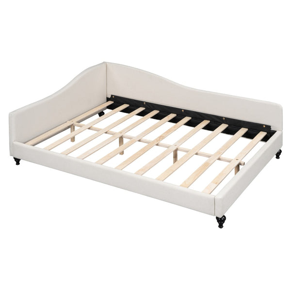 HomeRoots Beige Tufted Upholstered Full Day Bed - Versatile Seating & Sleeping Solution for Any Space 590412