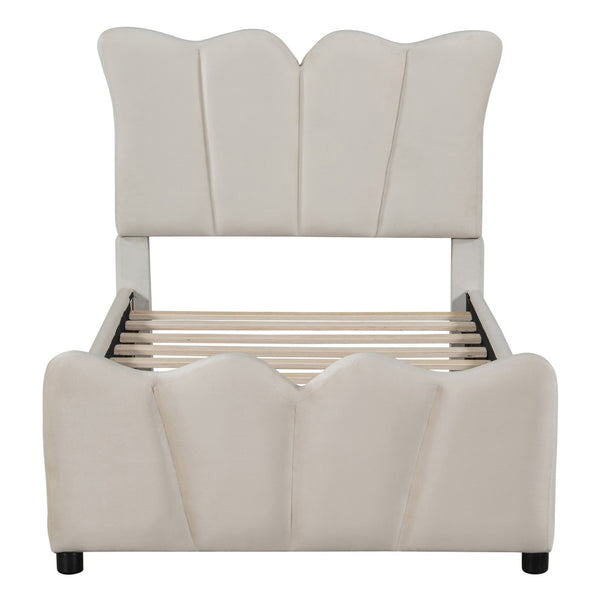 HomeRoots Beige Tufted Velvet Twin Bed Frame - Elegant Modern Design with Plush Comfort & Durable Support 590414