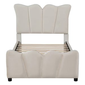 HomeRoots Beige Tufted Velvet Twin Bed Frame - Elegant Modern Design with Plush Comfort & Durable Support 590414