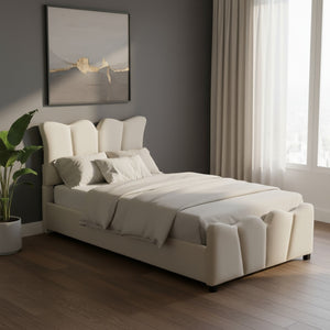 HomeRoots Beige Tufted Velvet Twin Bed Frame - Elegant Modern Design with Plush Comfort & Durable Support 590414