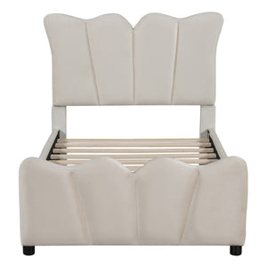 HomeRoots Beige Tufted Velvet Twin Bed Frame - Elegant Modern Design with Plush Comfort & Durable Support 590414