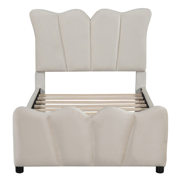HomeRoots Beige Tufted Velvet Twin Bed Frame - Elegant Modern Design with Plush Comfort & Durable Support 590414