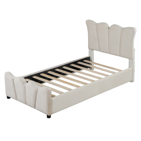 HomeRoots Beige Tufted Velvet Twin Bed Frame - Elegant Modern Design with Plush Comfort & Durable Support 590414