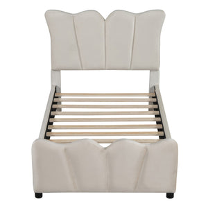HomeRoots Beige Tufted Velvet Twin Bed Frame - Elegant Modern Design with Plush Comfort & Durable Support 590414