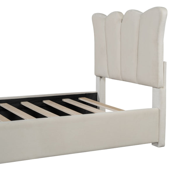 HomeRoots Beige Tufted Velvet Twin Bed Frame - Elegant Modern Design with Plush Comfort & Durable Support 590414
