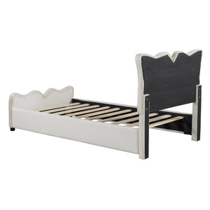HomeRoots Beige Tufted Velvet Twin Bed Frame - Elegant Modern Design with Plush Comfort & Durable Support 590414