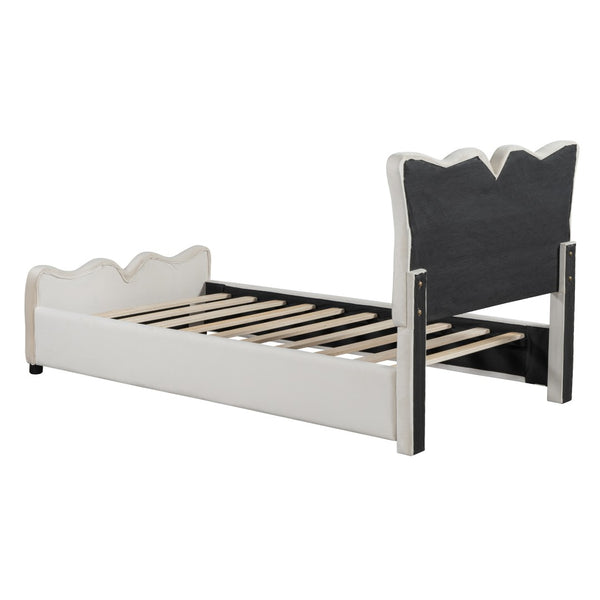 HomeRoots Beige Tufted Velvet Twin Bed Frame - Elegant Modern Design with Plush Comfort & Durable Support 590414