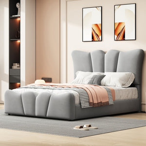HomeRoots Gray Tufted Velvet Twin Bed Frame - Modern Elegance with Cozy Upholstery & Sturdy Support for Sleepers 590415
