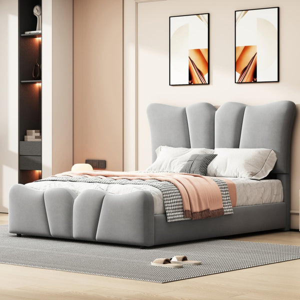 HomeRoots Gray Tufted Velvet Twin Bed Frame - Modern Elegance with Cozy Upholstery & Sturdy Support for Sleepers 590415