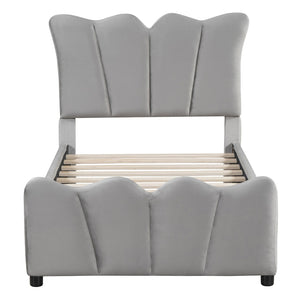 HomeRoots Gray Tufted Velvet Twin Bed Frame - Modern Elegance with Cozy Upholstery & Sturdy Support for Sleepers 590415