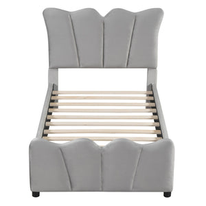 HomeRoots Gray Tufted Velvet Twin Bed Frame - Modern Elegance with Cozy Upholstery & Sturdy Support for Sleepers 590415