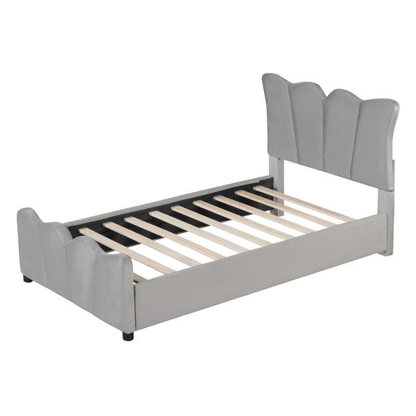 HomeRoots Gray Tufted Velvet Twin Bed Frame - Modern Elegance with Cozy Upholstery & Sturdy Support for Sleepers 590415