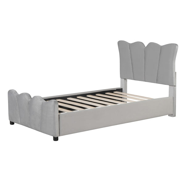 HomeRoots Gray Tufted Velvet Twin Bed Frame - Modern Elegance with Cozy Upholstery & Sturdy Support for Sleepers 590415