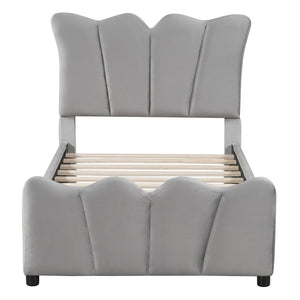 HomeRoots Gray Tufted Velvet Twin Bed Frame - Modern Elegance with Cozy Upholstery & Sturdy Support for Sleepers 590415