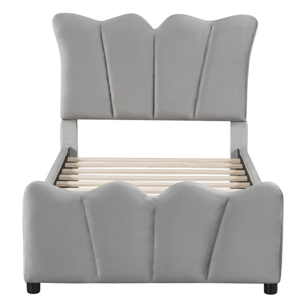 HomeRoots Gray Tufted Velvet Twin Bed Frame - Modern Elegance with Cozy Upholstery & Sturdy Support for Sleepers 590415
